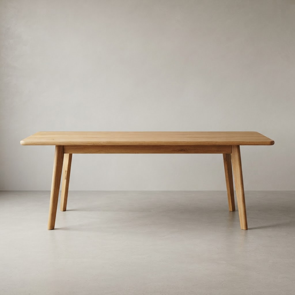 Warm modern dining room with a wooden table